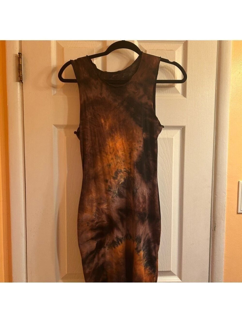 SHEIN Gold and Brown Bodycon Mini Dress Sleeveless Crew Neck